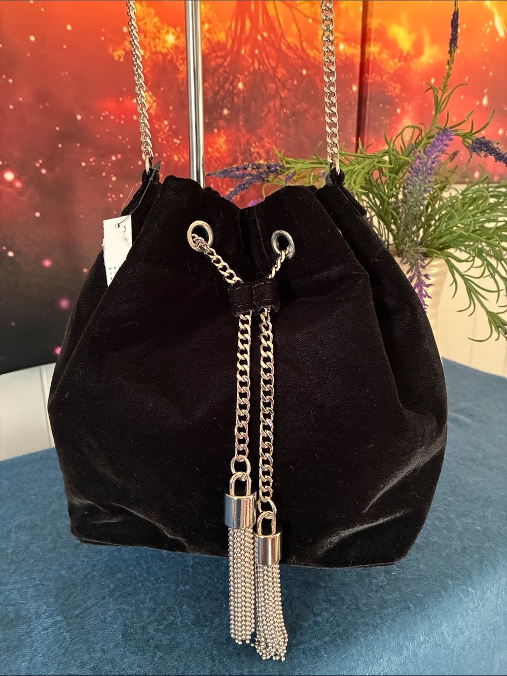 White House Black Market Velvet Drawstring Bag